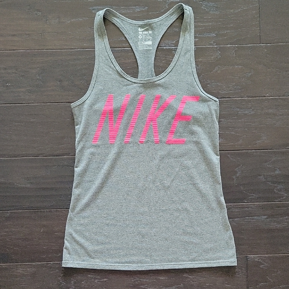 Nike Heather Gray Tank with Vibrant Pink Logo